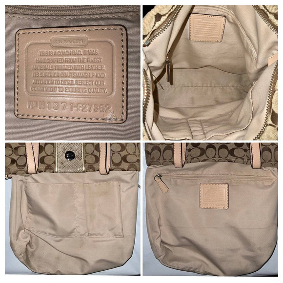 COACH SIGNATURE STRIPE PYTHON KHAKI TOTE - Picture 9 of 12